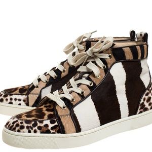 Christian Louboutin Multicolor Animal Print Calf Hair Rantus High Top Sneakers